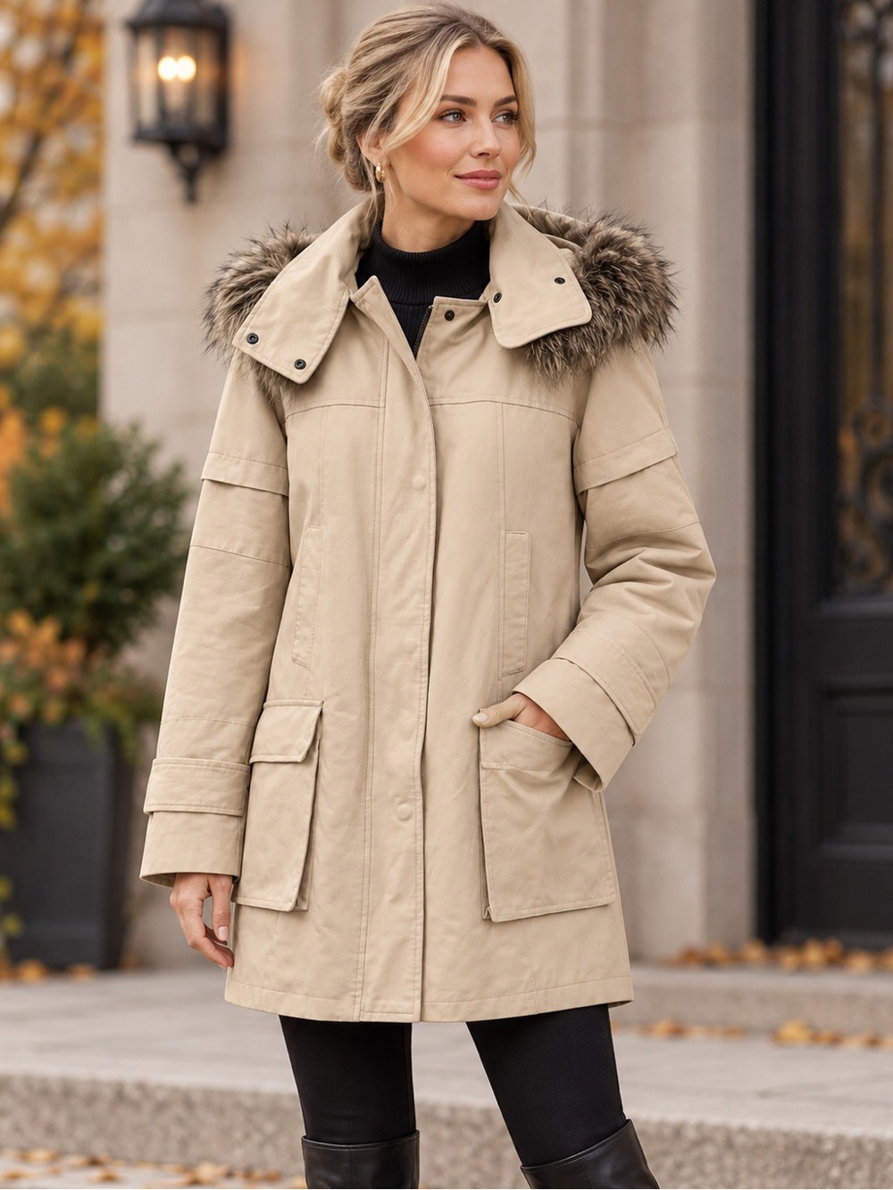 Detachable Fur Hood Vince Camuto Beige Utility Parka Winter Coat